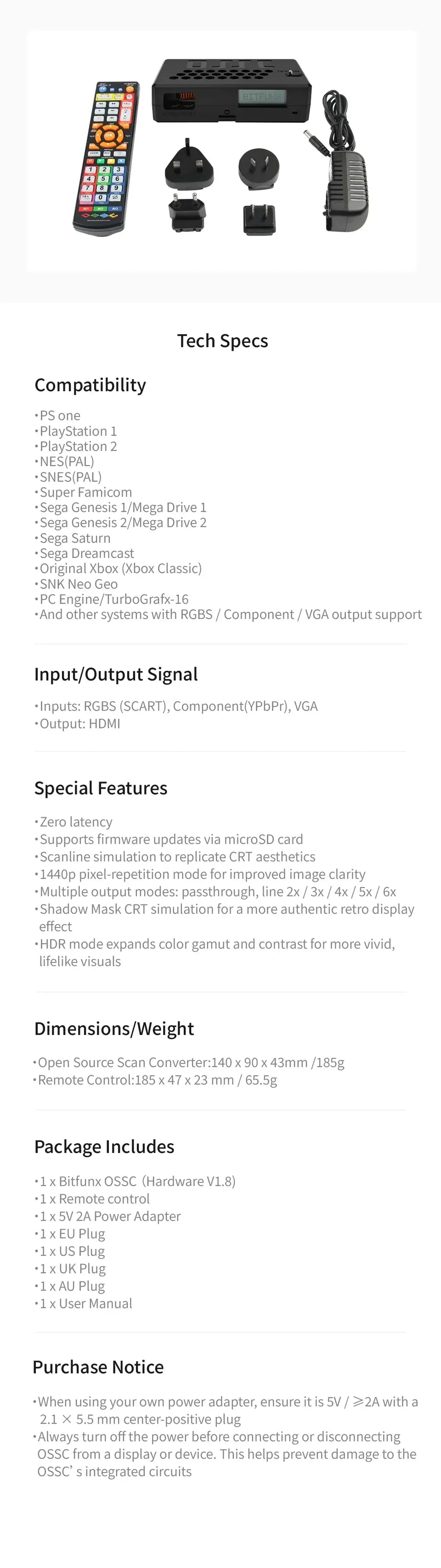 OSSC Open Source Scan Converter V1.8 HDMI - BITFUNX